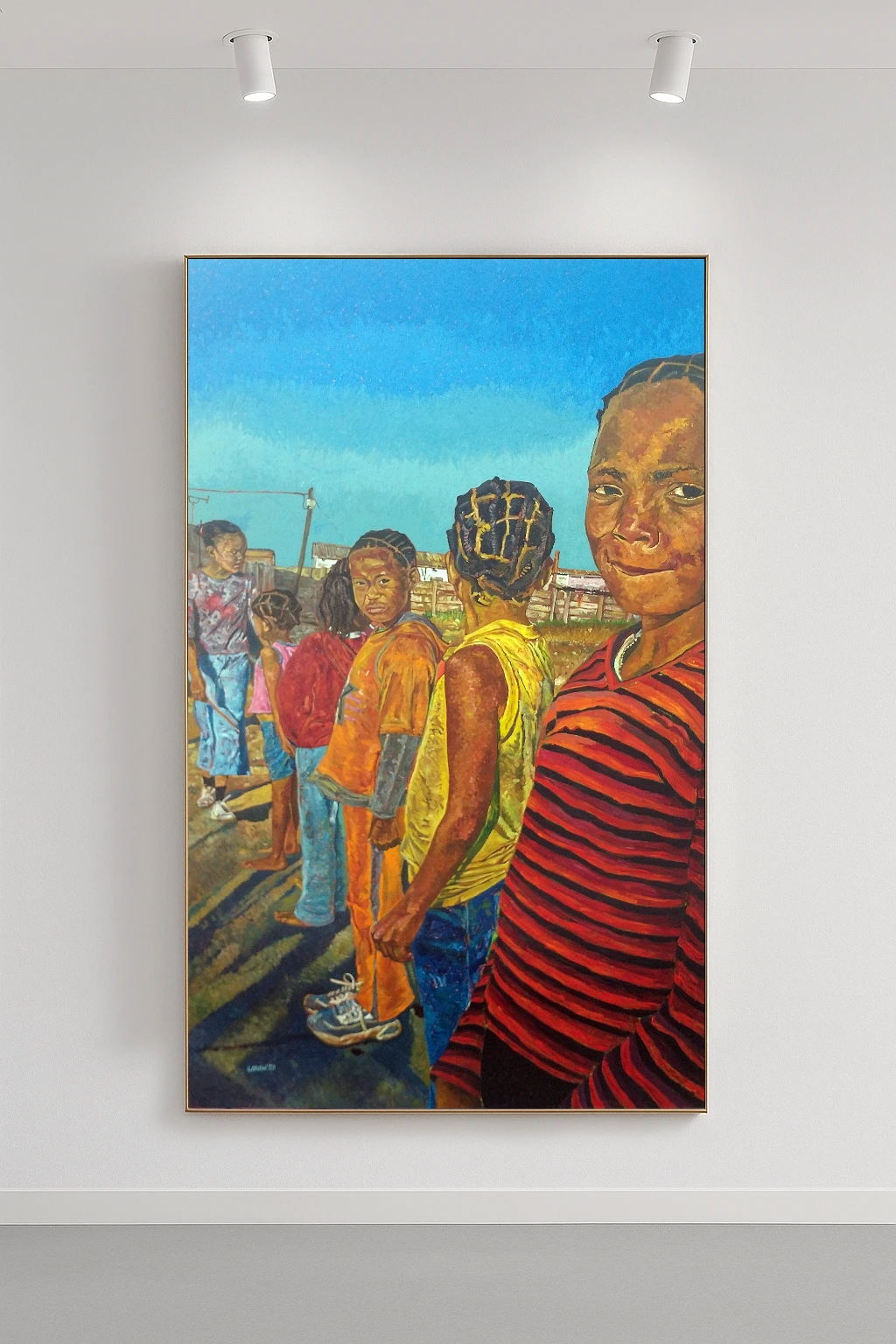 Township children playing in a the street scene. A nostalgic South African scene.