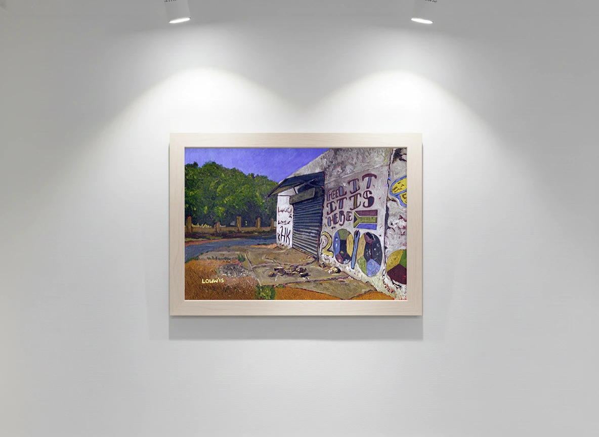 Closed corner shop decorated with territory graffiti