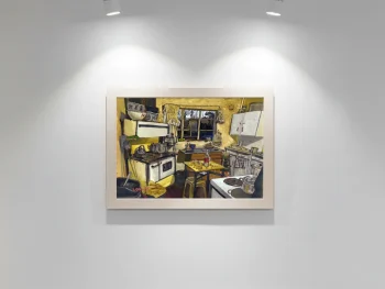 Intimate kitchen with coal stove in an old-fashioned house.