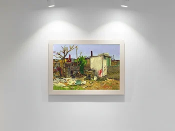 Township backyard with an outdoor toilet anchoring it.