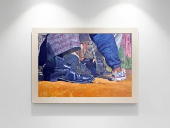 Footwear of elder and youth symbolising mentorship in a South Africa.