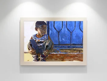 Young boy sitting on porch soaking up the day light.