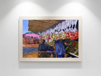 Township fruit and vegetable stand in a typical township setting.