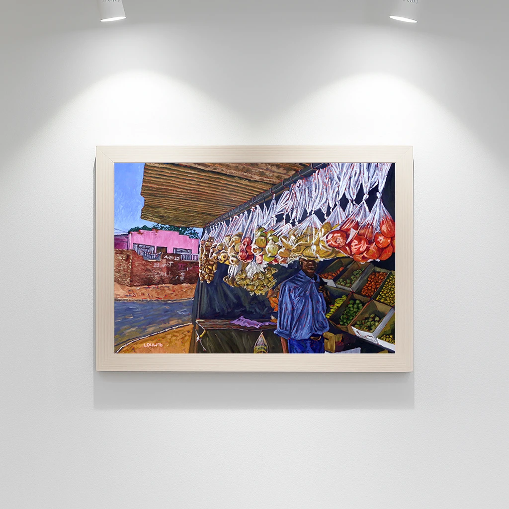 Township fruit and vegetable stand in a typical township setting.